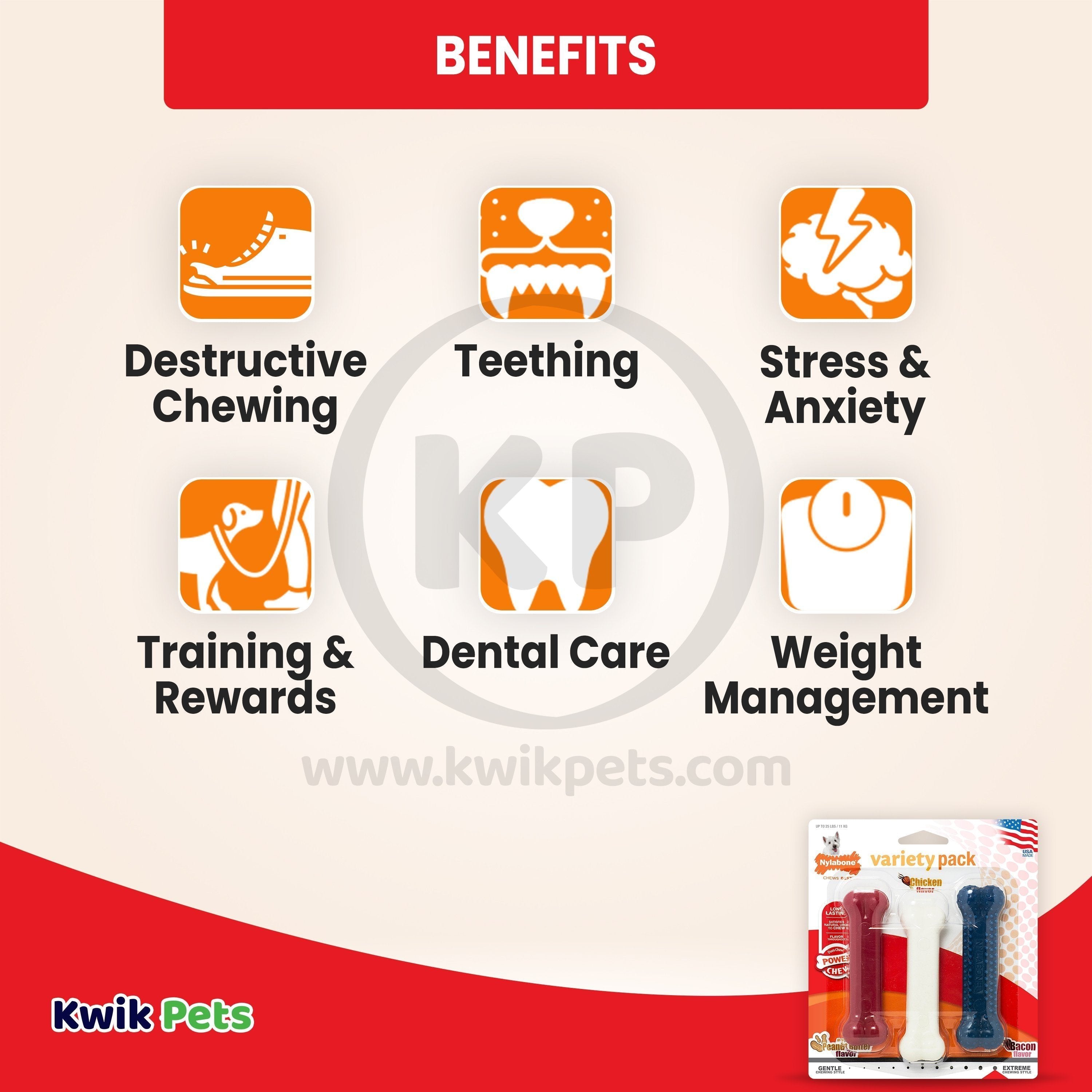 Nylabone Power Chew Variety Triple Pack Chicken Bacon & Peanut Butter Small/Regular - Up To 25 Ibs 3 Count