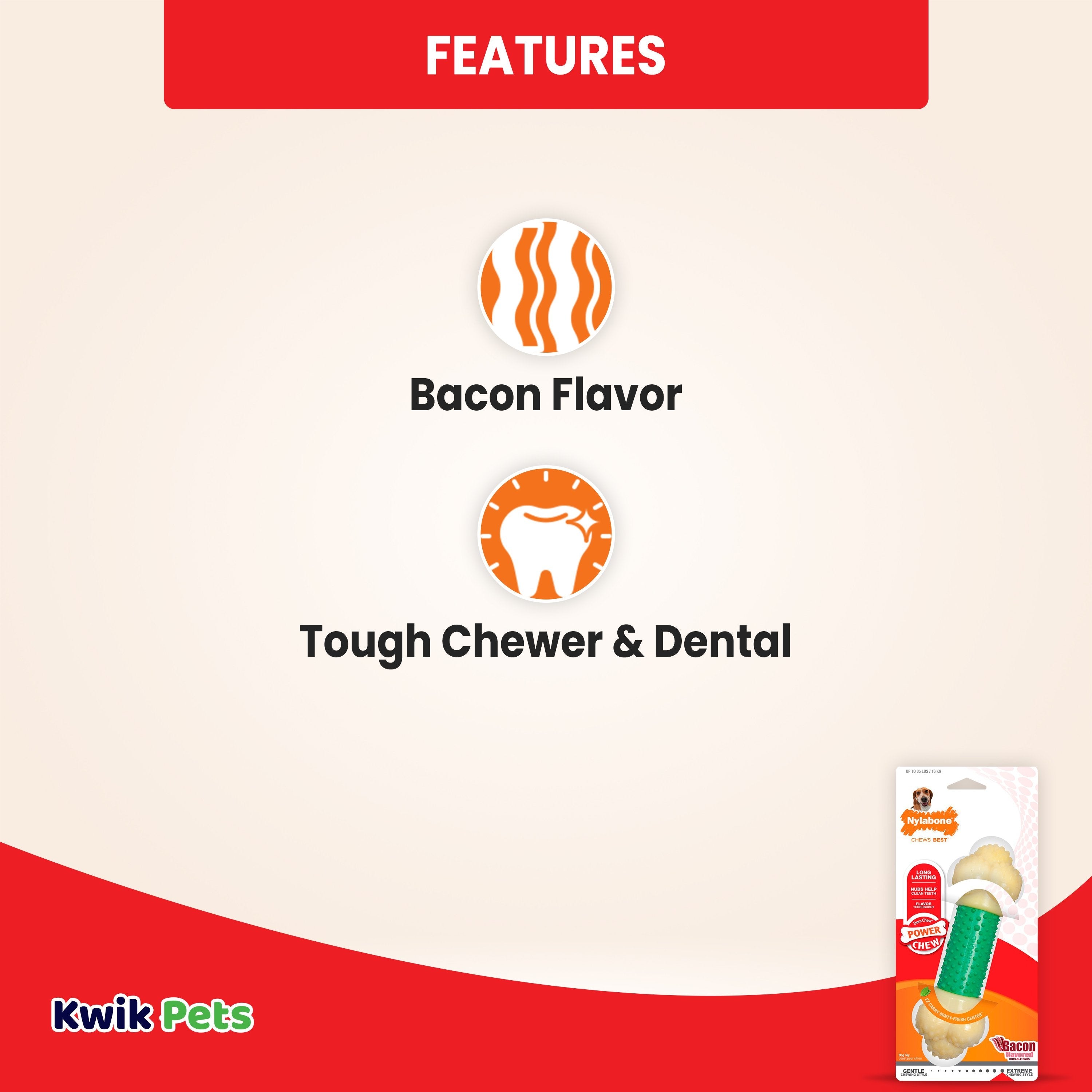 Nylabone Power Chew Double Action Durable Dog Toy Bacon XL/Souper - 50+ Lbs