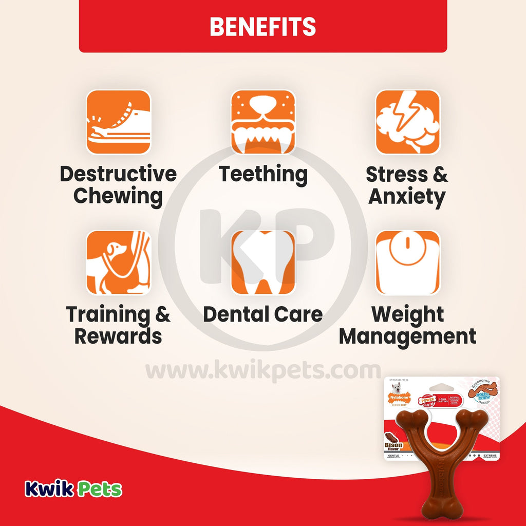 Nylabone Ergonomic Hold & Chew Wishbone Power Chew Durable Dog Toy Bison Small/Regular - Up To 25 Ibs