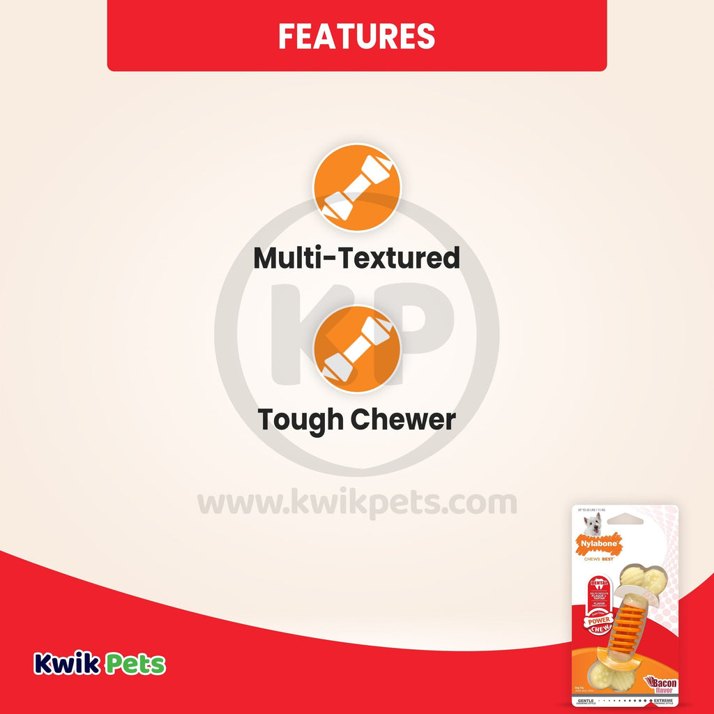 Nylabone PRO Action Dental Power Chew Durable Dog Toy Bacon Flavor Orange Small/Regular - Up To 25 lbs