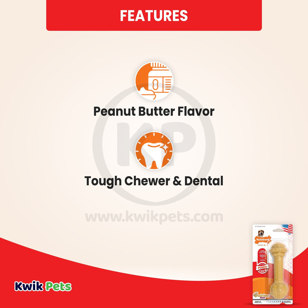 Nylabone Barbell Power Chew Durable Dog Toy Peanut Butter Medium/Wolf - Up To 35 lbs