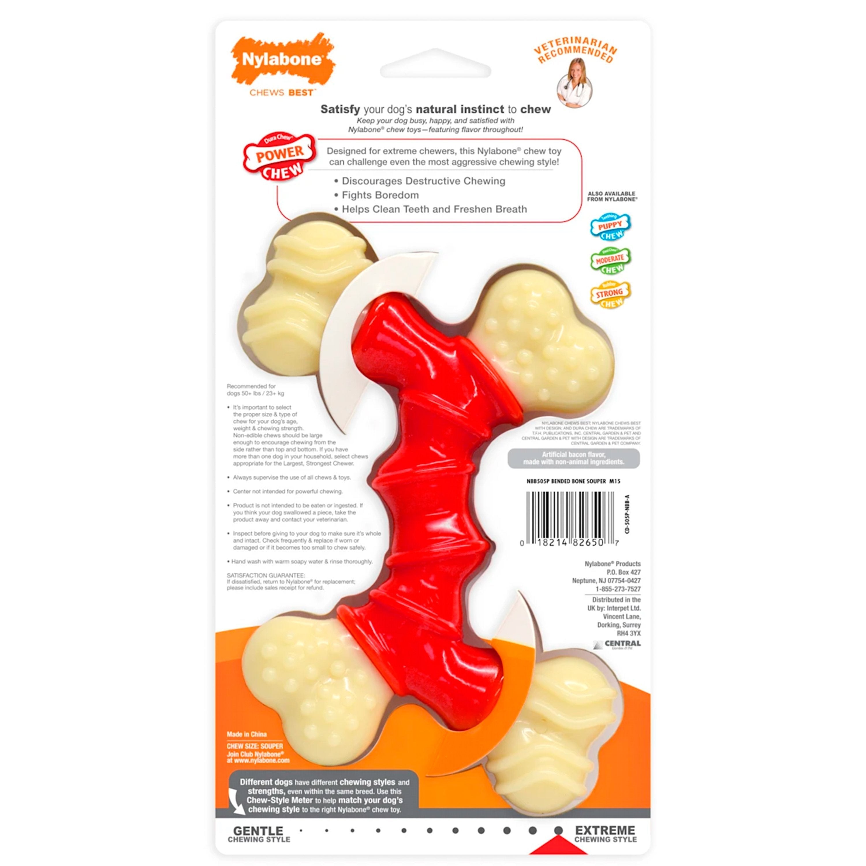 Nylabone Power Chew Double Bone Dog Toy Bacon XL/Souper - 50+ lbs