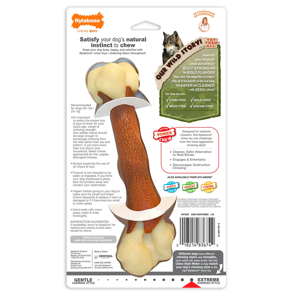 Nylabone Power Chew Femur Bone Alternative Dog Toy Beef Large/Giant - Up To 50 lbs