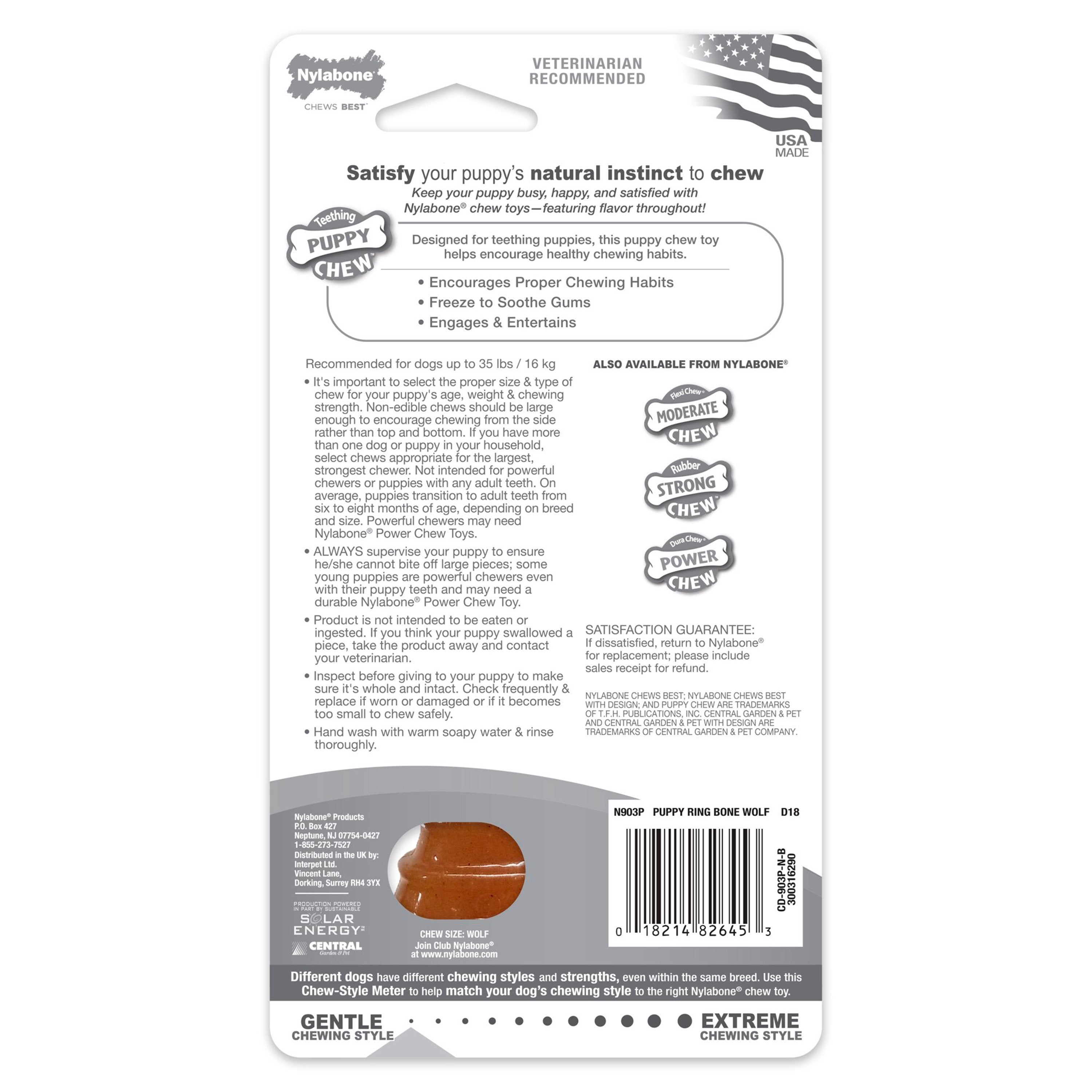 Nylabone Puppy Chew Ring Bone Teething Toy Chicken Medium/Wolf - Up To 35 lbs