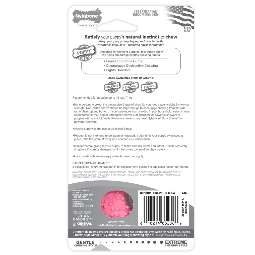 Nylabone Puppy Teething & Soothing Flexible Chew Toy Chicken Flavor Pink XS/Petite - Up To 15 lbs