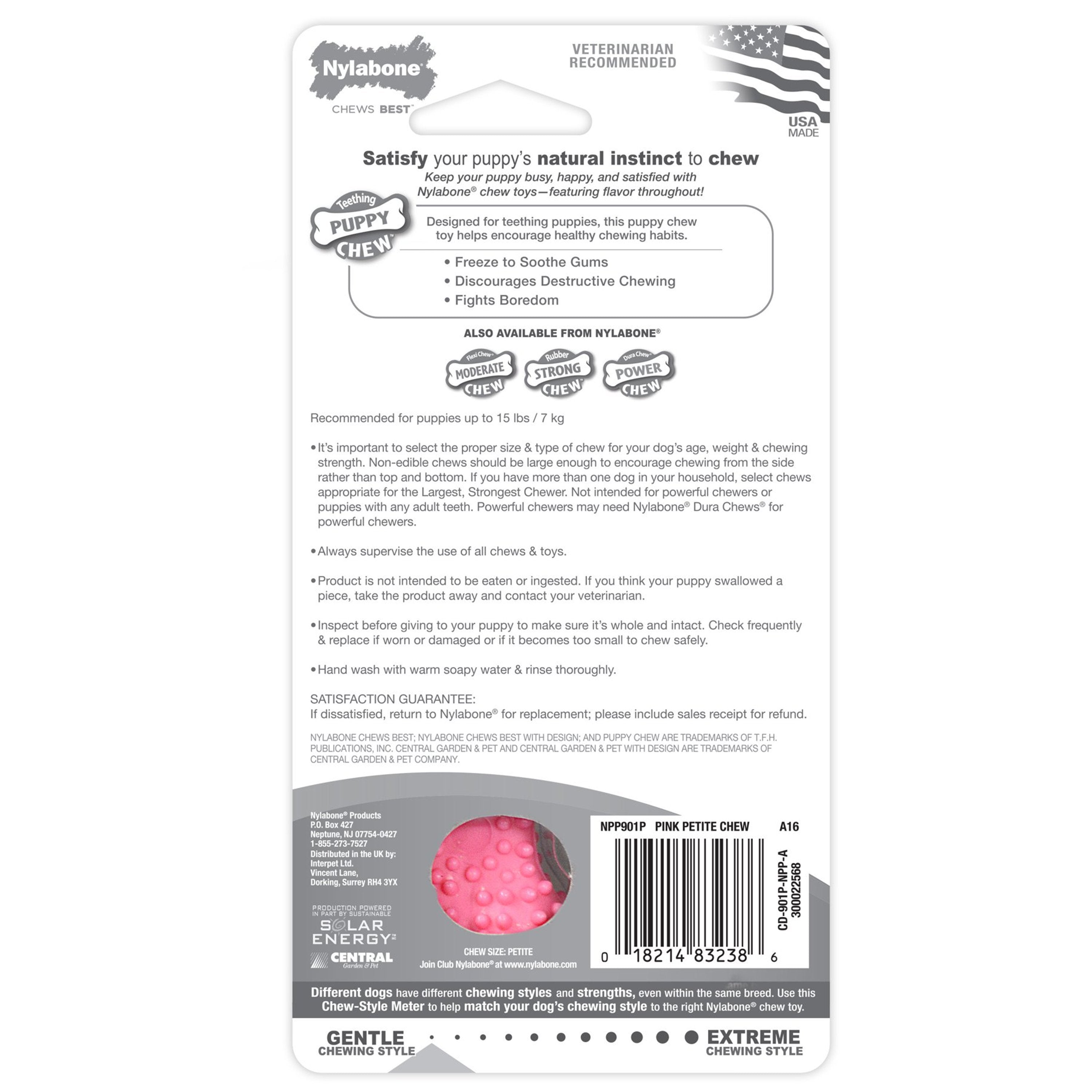 Nylabone Puppy Teething & Soothing Flexible Chew Toy Chicken Flavor Pink XS/Petite - Up To 15 lbs