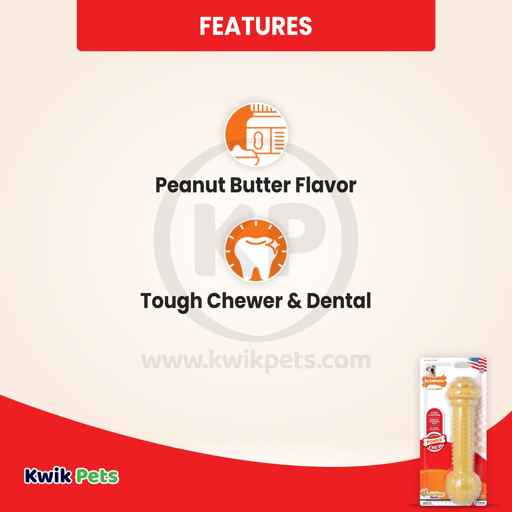 Nylabone Barbell Power Chew Durable Dog Toy Peanut Butter Large/Giant - Up To 50 lbs