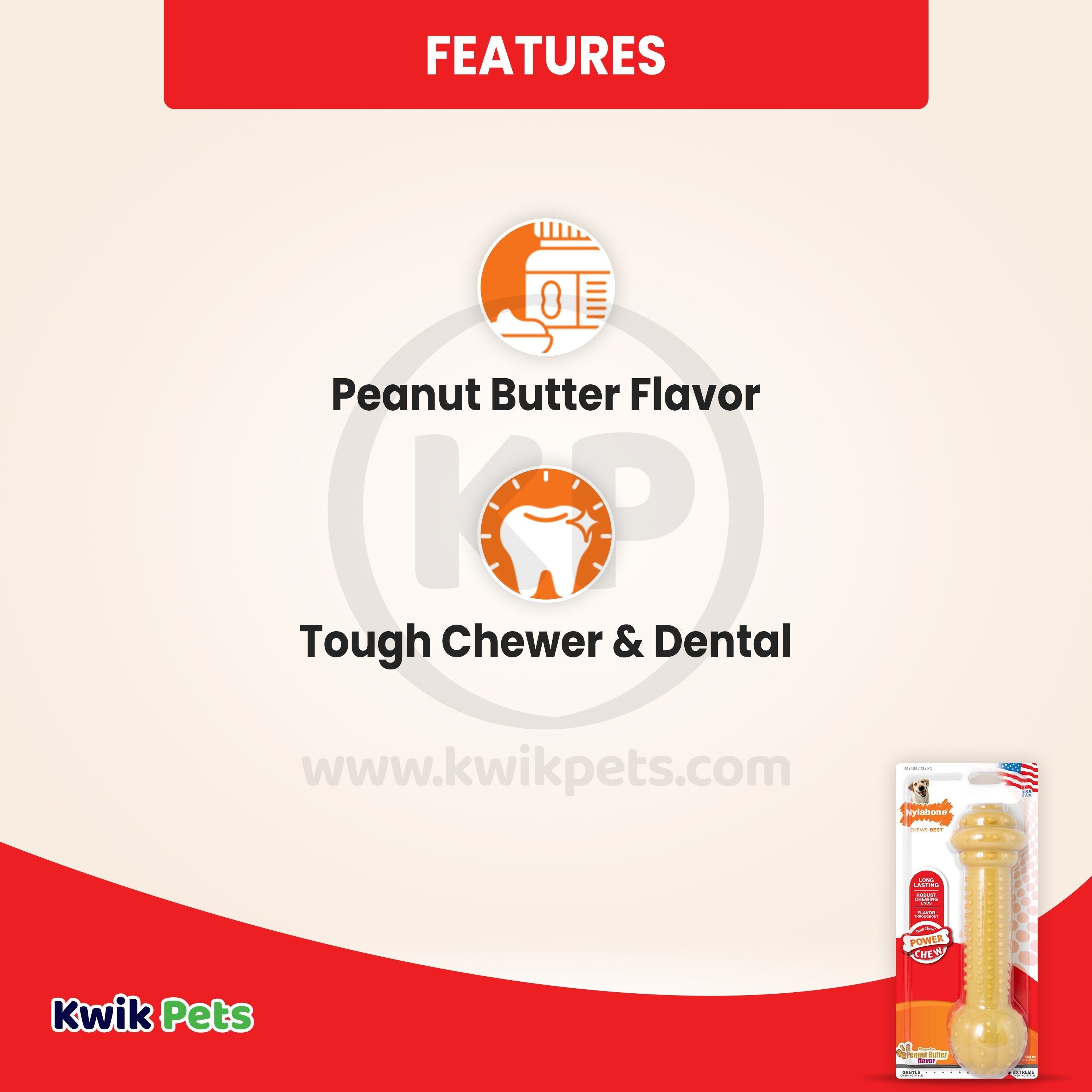 Nylabone Barbell Power Chew Durable Dog Toy Peanut Butter Large/Giant - Up To 50 lbs