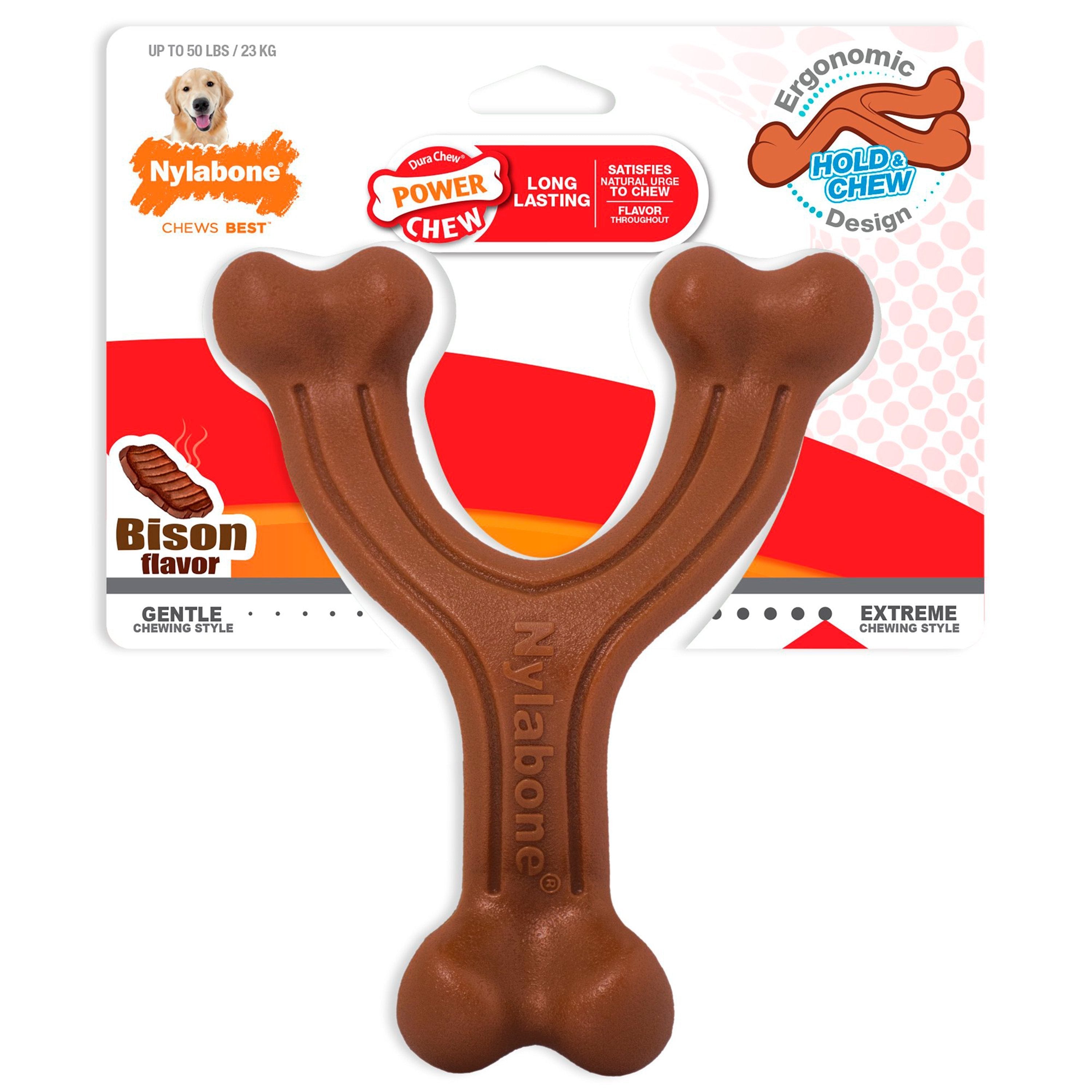 Nylabone Ergonomic Hold & Chew Wishbone Power Chew Durable Dog Toy Bison Large/Giant - Up To 50 lbs