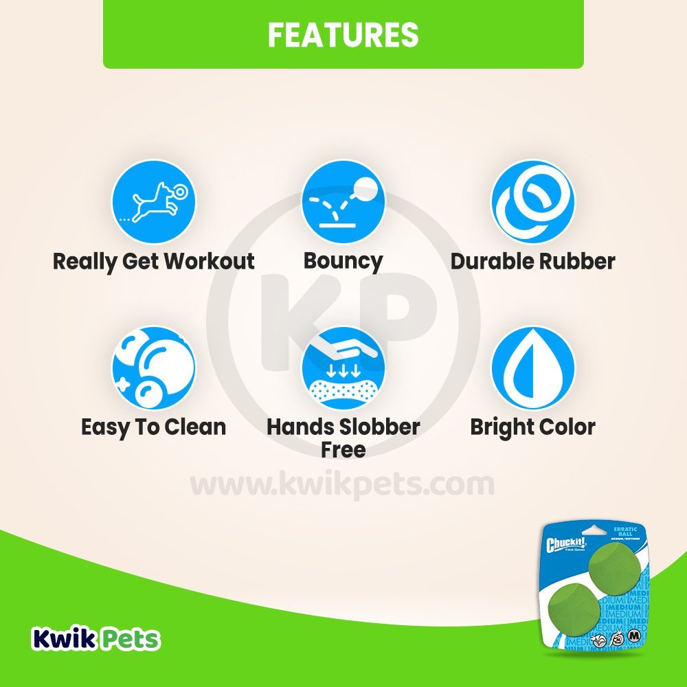 Chuckit! Erratic Ball Dog Toy Green Medium 2 Count