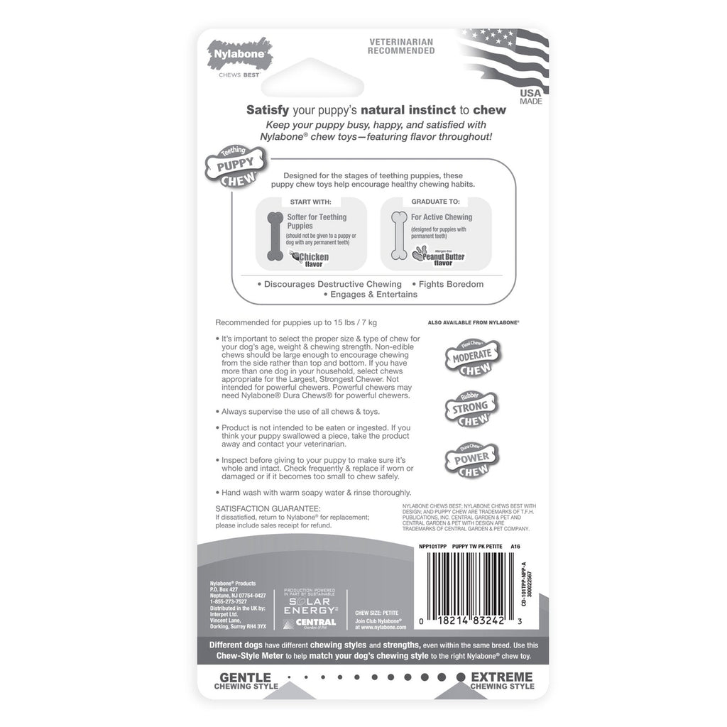 Nylabone Classic Puppy Chew Chicken & Peanut Butter Flavor Durable Dog Toy XS/Petite - Up To 15 lbs 2 Count