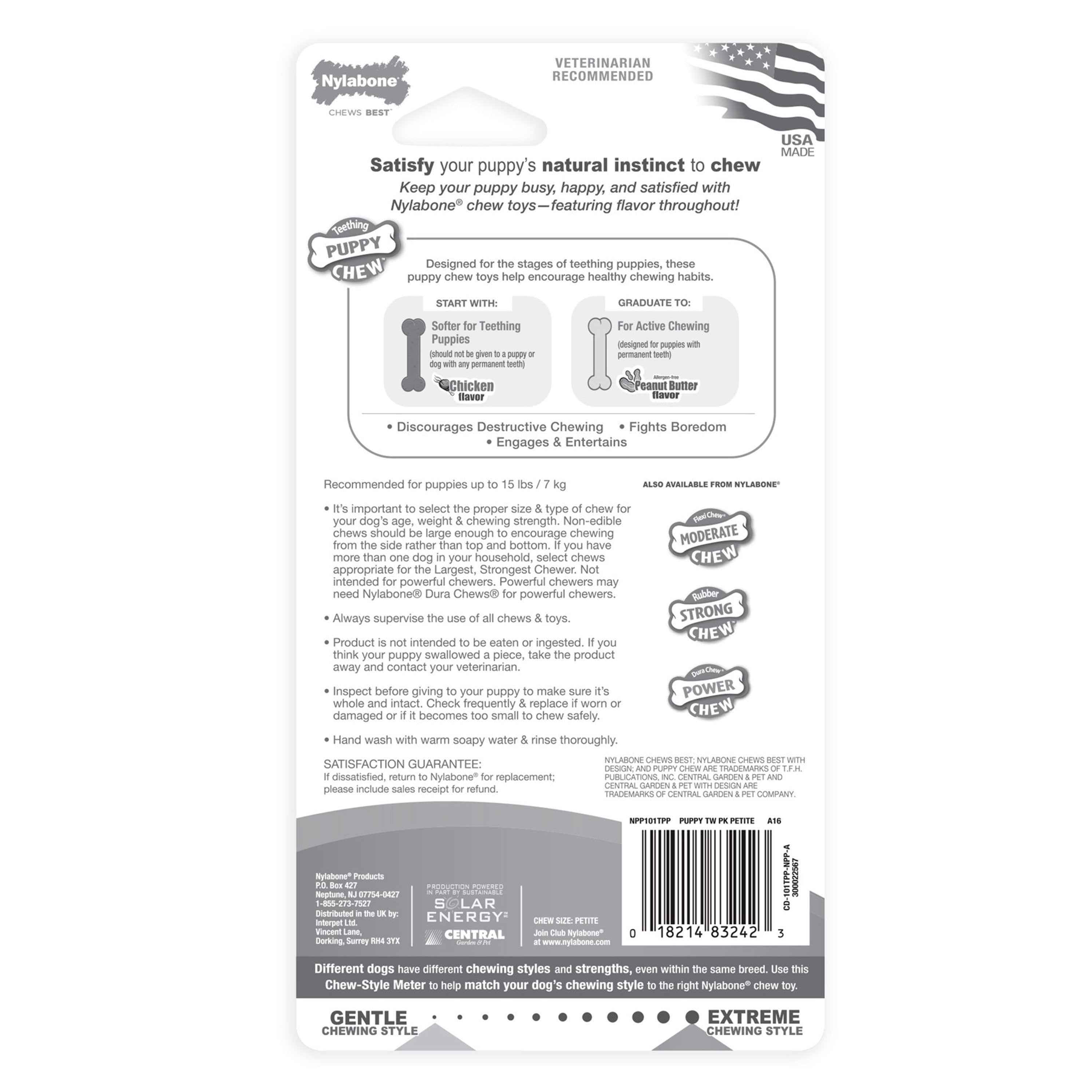 Nylabone Classic Puppy Chew Chicken & Peanut Butter Flavor Durable Dog Toy XS/Petite - Up To 15 lbs 2 Count