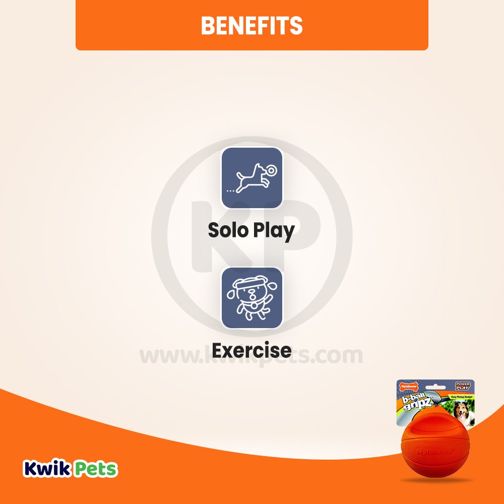 Nylabone Power Play Basketball B-Ball Gripz Dog Toy Medium/Wolf - Up To 35 lbs 4.5-in