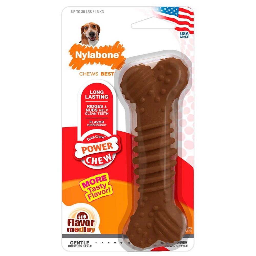 Nylabone Power Chew Textured Bone Dog Toy Medley Flavor Medium/Wolf - Up To 35 lbs
