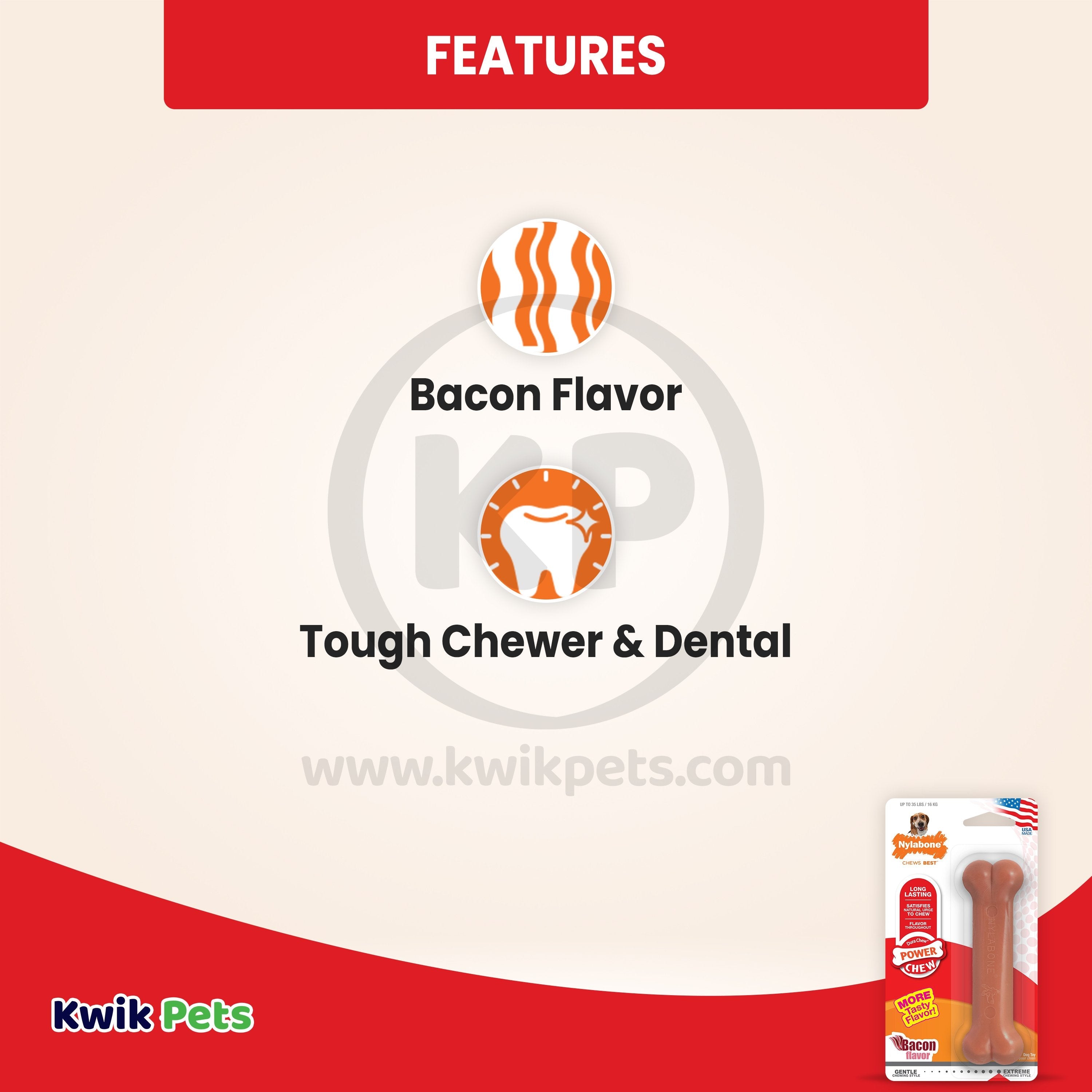 Nylabone Power Chew Dog Toy Bacon Medium/Wolf - Up To 35 lbs