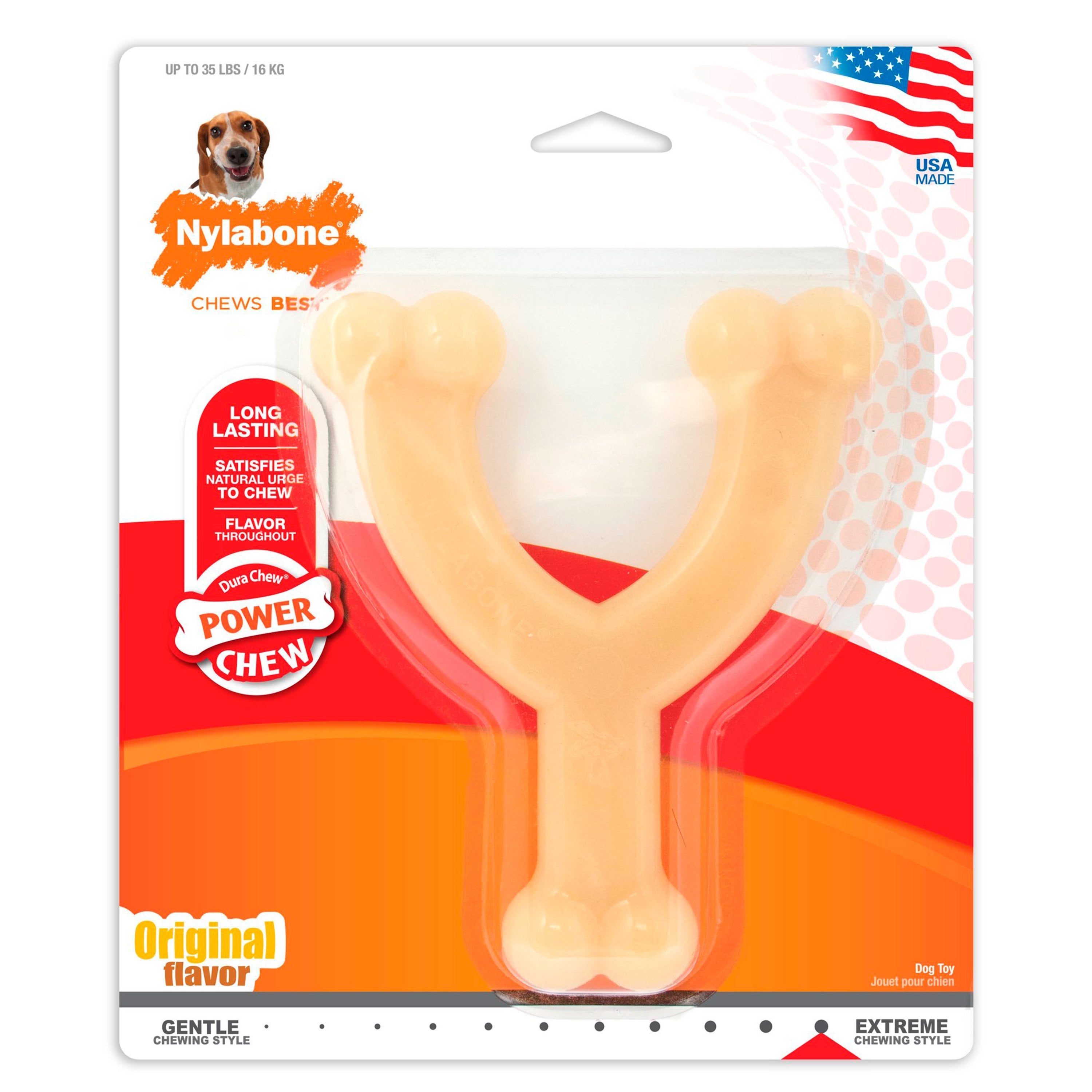 Nylabone Power Chew Original Wishbone Adult Dog Toy Medium/Wolf - Up To 35 lbs