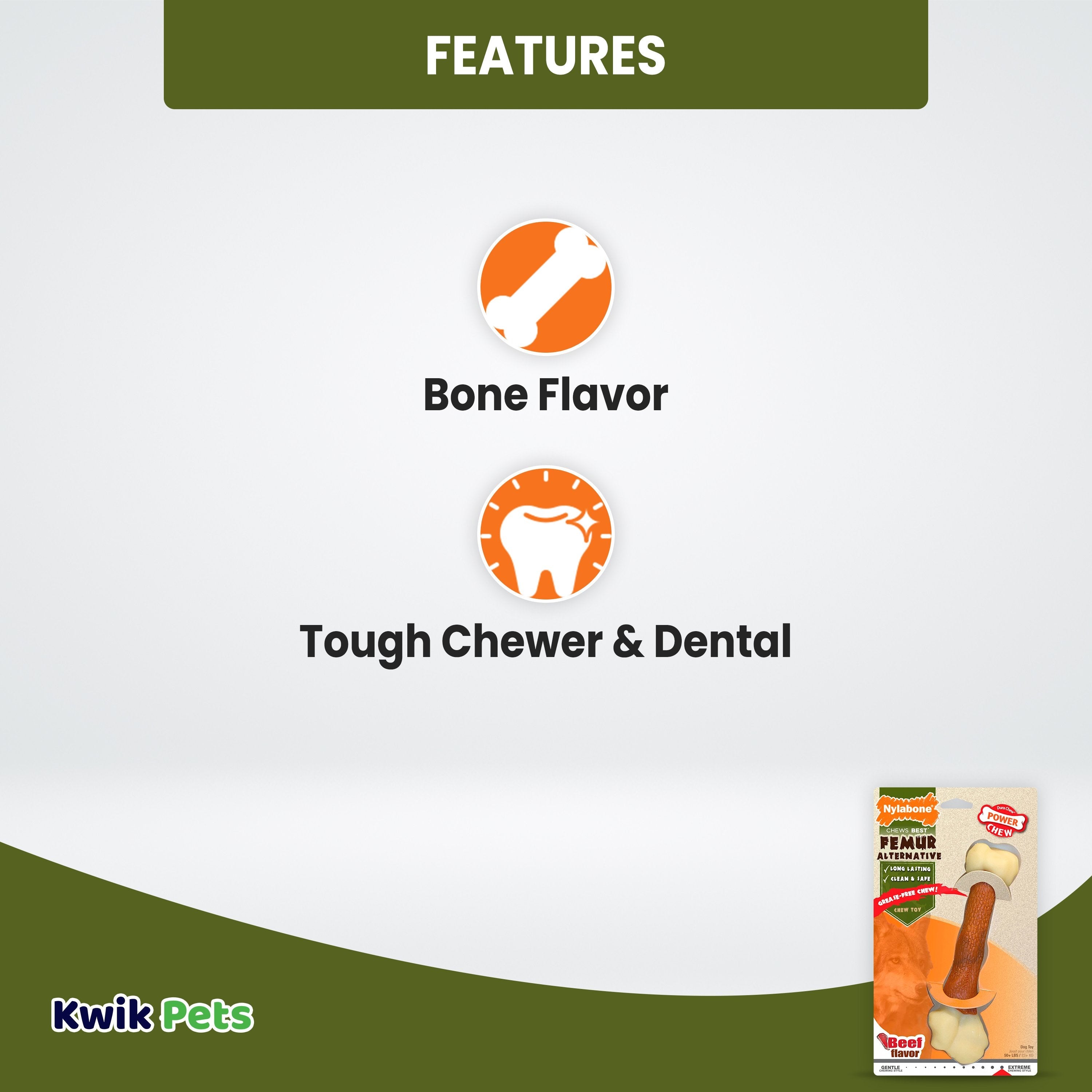 Nylabone Power Chew Femur Bone Alternative Dog Toy Beef Large/Giant - Up To 50 lbs