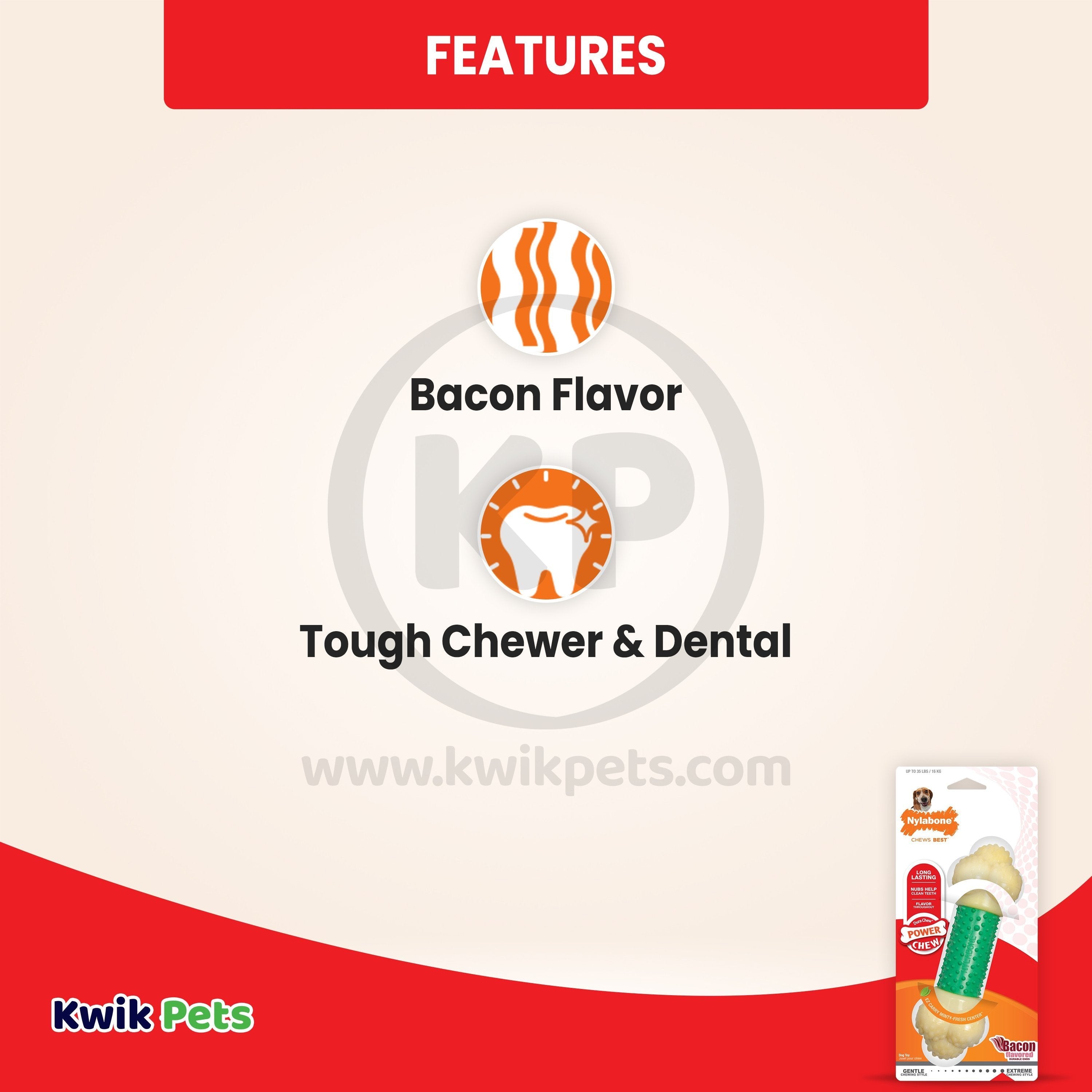 Nylabone Power Chew Double Action Durable Dog Toy Bacon Medium/Wolf - Up To 35 lbs