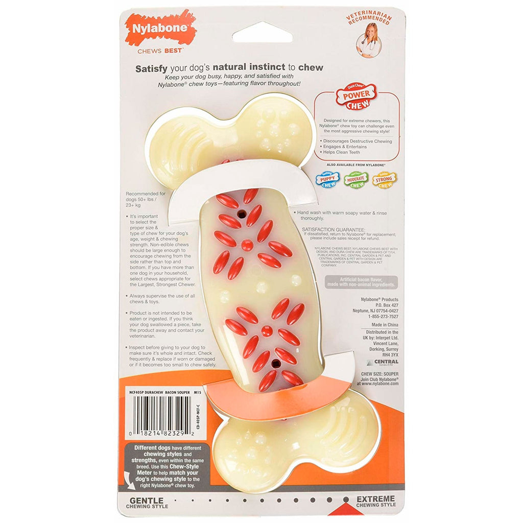 Nylabone Power Chew Action Ridges Dog Toy Bacon XL/Souper - 50+ lbs