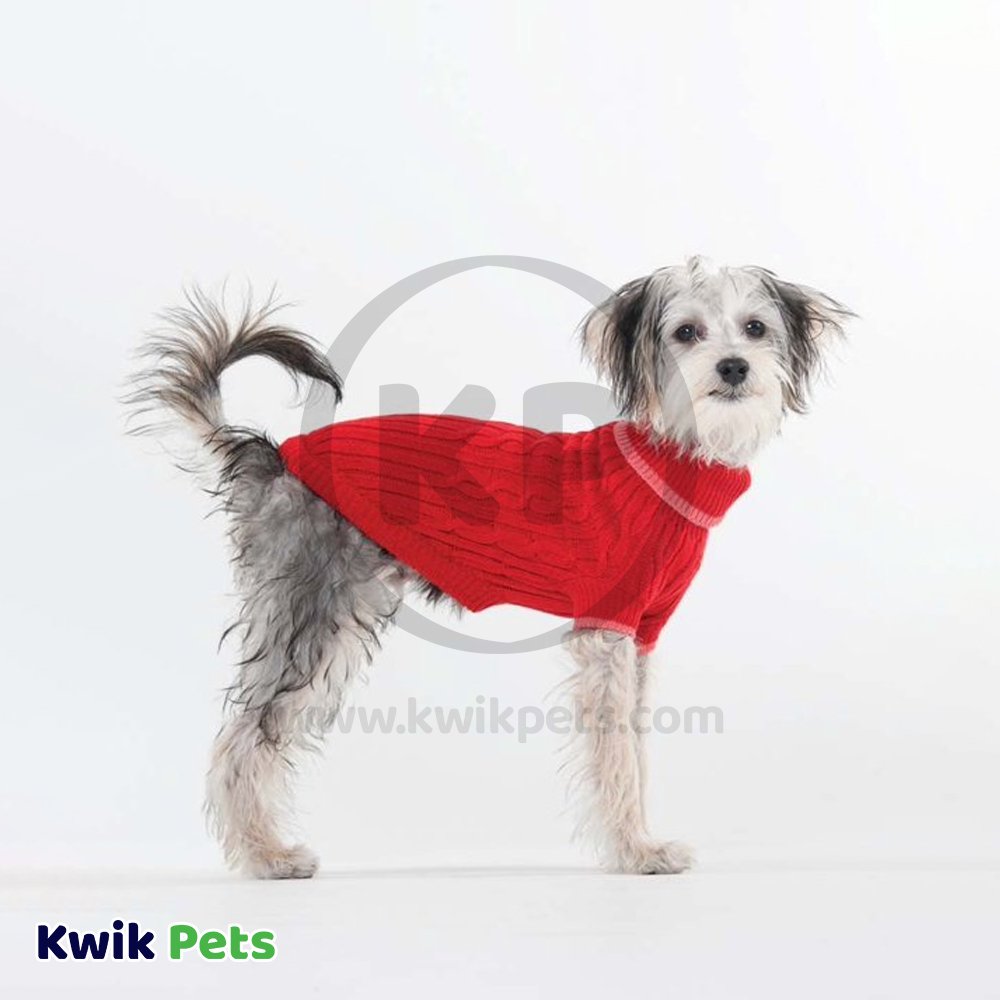 Fashion Pet Classic Cable Dog Sweater Red In XXX-Small