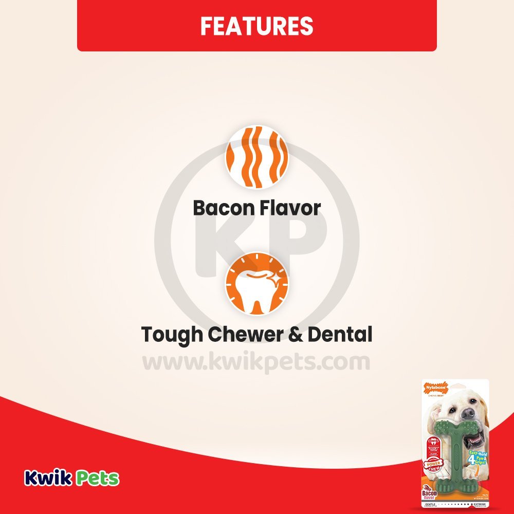 Nylabone Power Chew Easy-Hold Dental Dog Toy Bacon Large/Giant - Up To 50 lbs