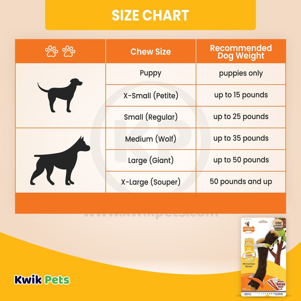 Nylabone Strong Chew Real Wood Dog Stick Toy Bacon XL/Souper - 50+ lbs