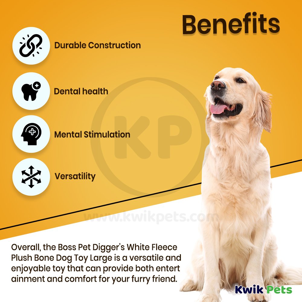 Boss Pet Digger's White Fleece Plush Bone Dog Toy Large