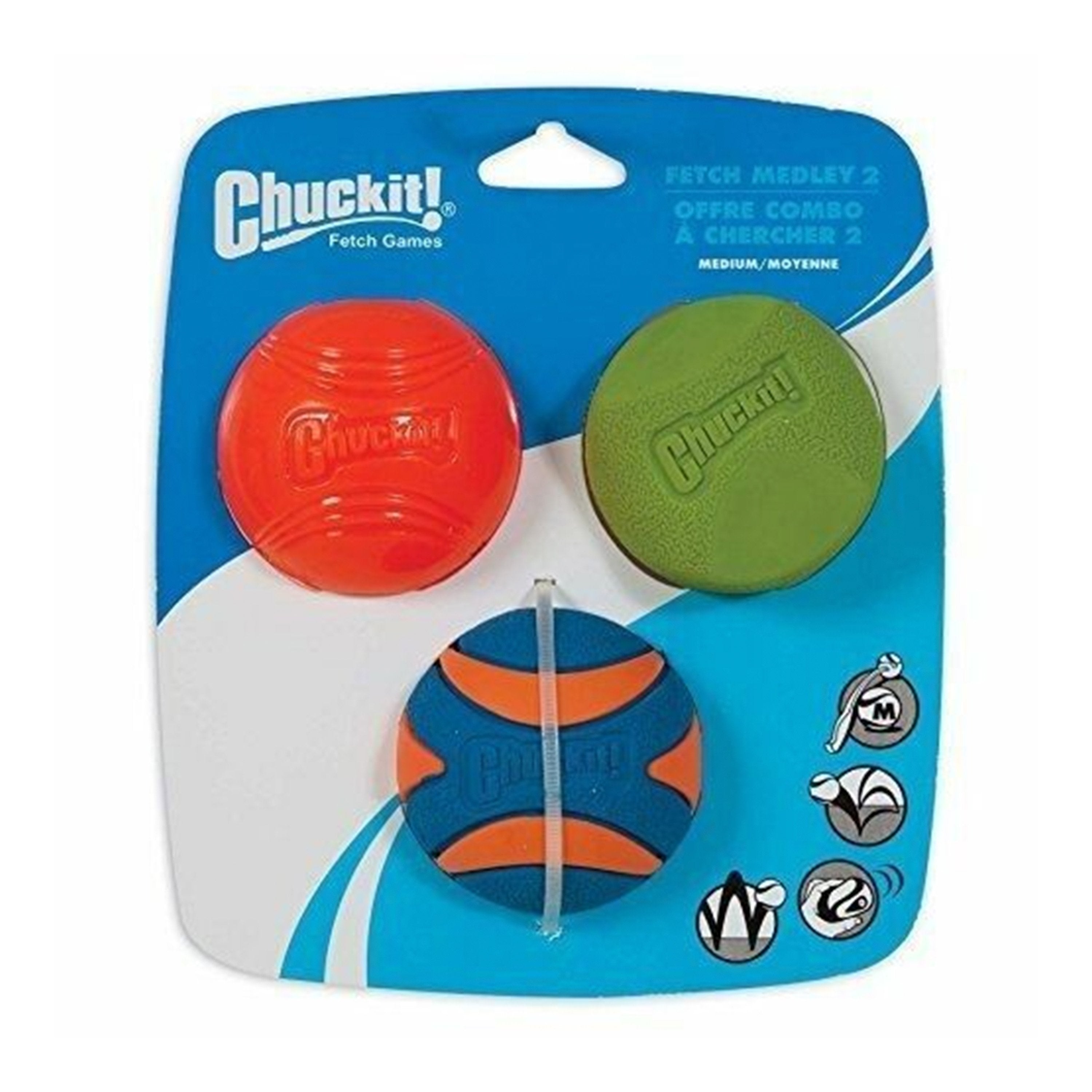 Chuckit! Fetch Ball Medley 2 Triple Pack Ball Dog Toy Medium 3 Count