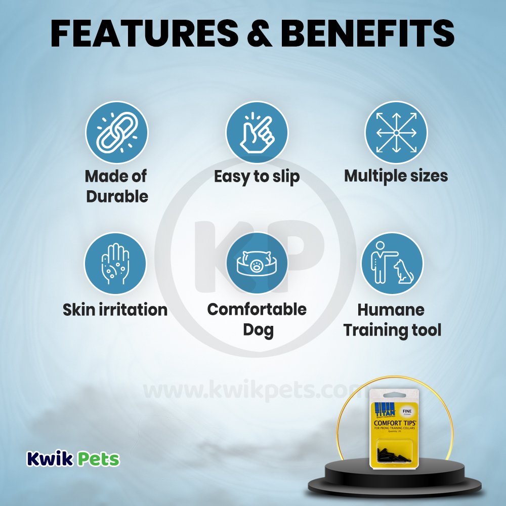 Coastal Titan Vinyl Comfort Tips for Prong Training Dog Collar Fine Black 2 mm 20 Count