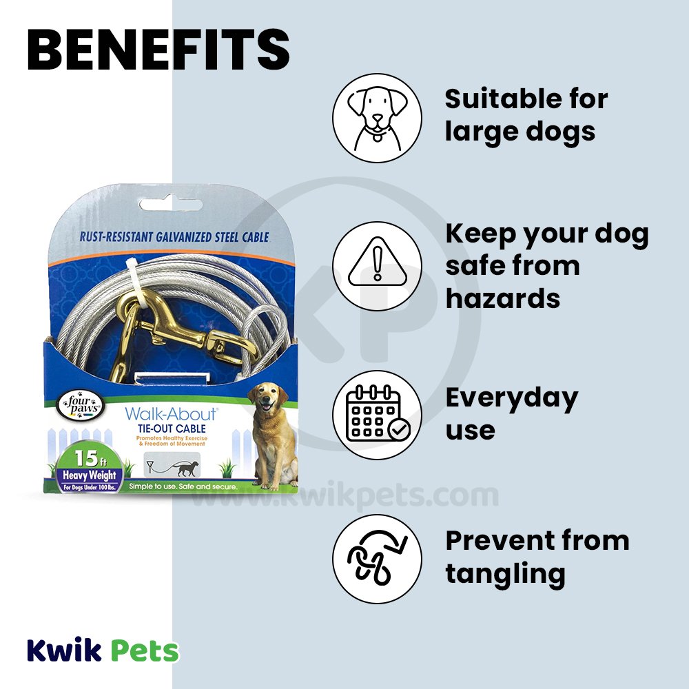 Four Paws Heavy Weight Dog Tie-Out Cable Silver 15-ft