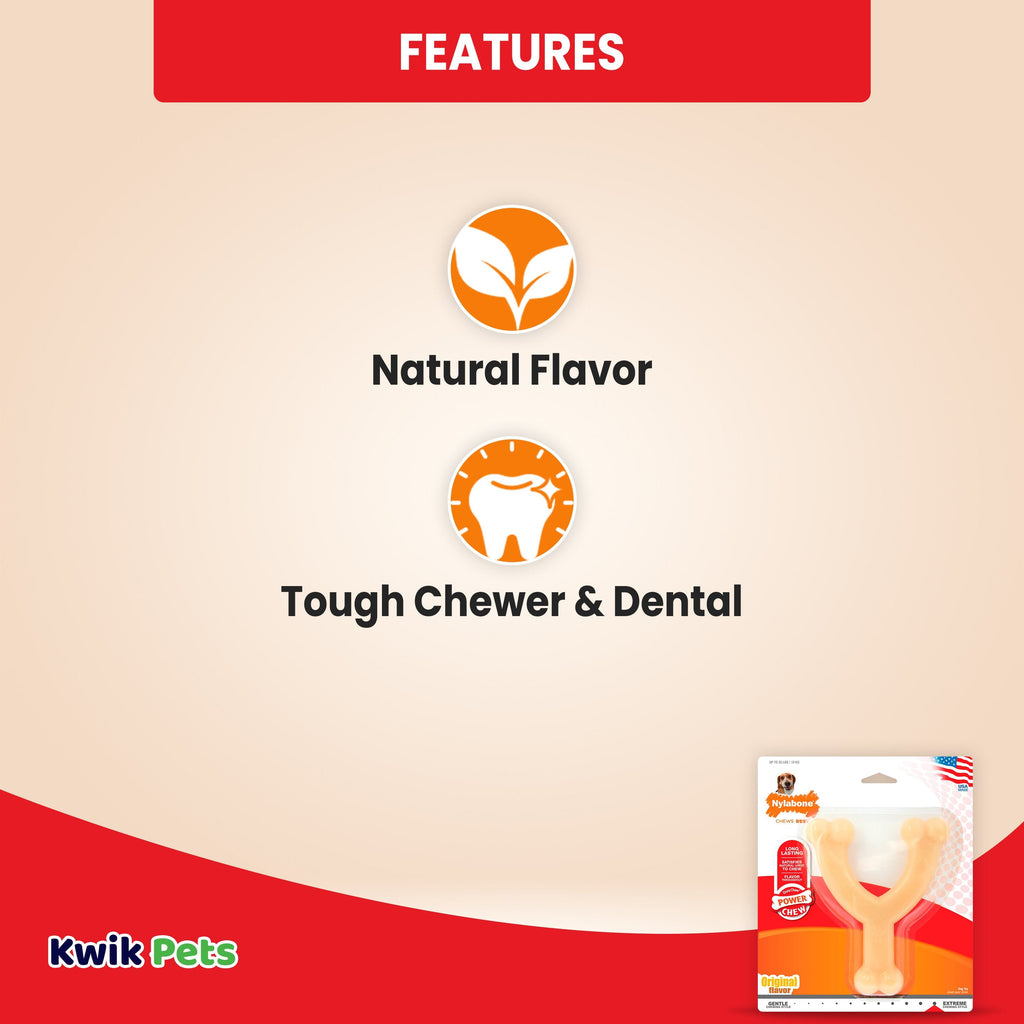 Nylabone Power Chew Original Wishbone Adult Dog Toy Medium/Wolf - Up To 35 lbs