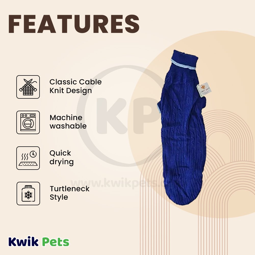 Fashion Pet Classic Cable Dog Sweater Cobalt Blue Extra-Large