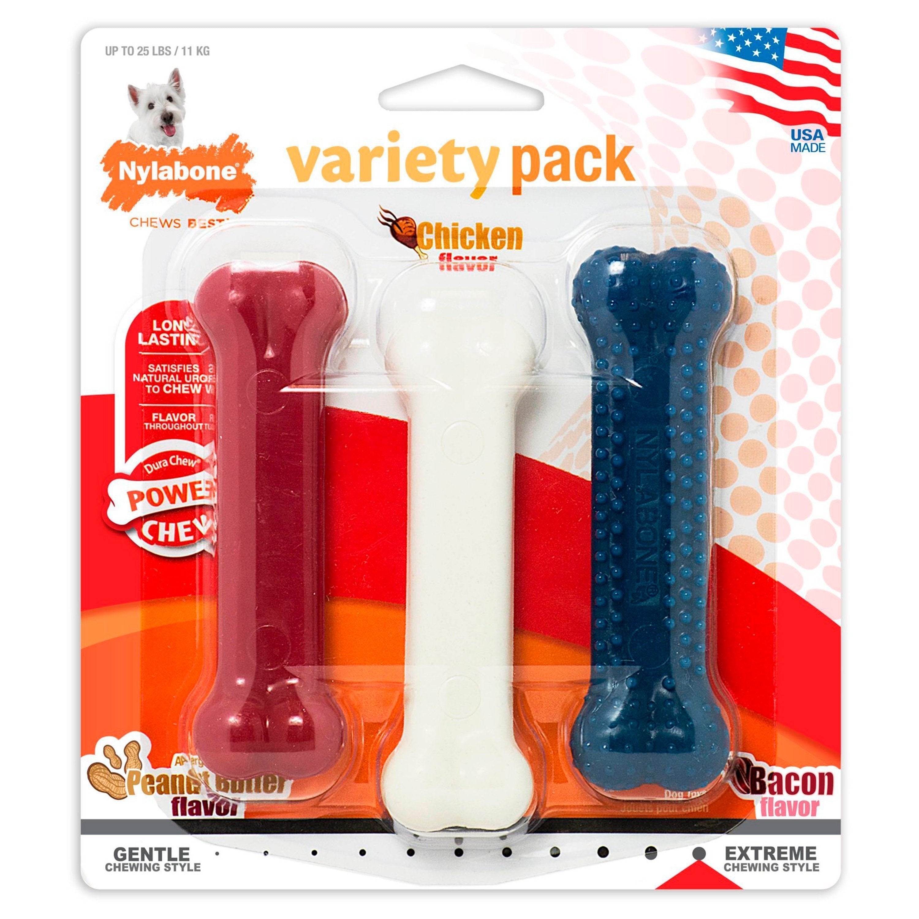 Nylabone Power Chew Variety Triple Pack Chicken Bacon & Peanut Butter Small/Regular - Up To 25 Ibs 3 Count