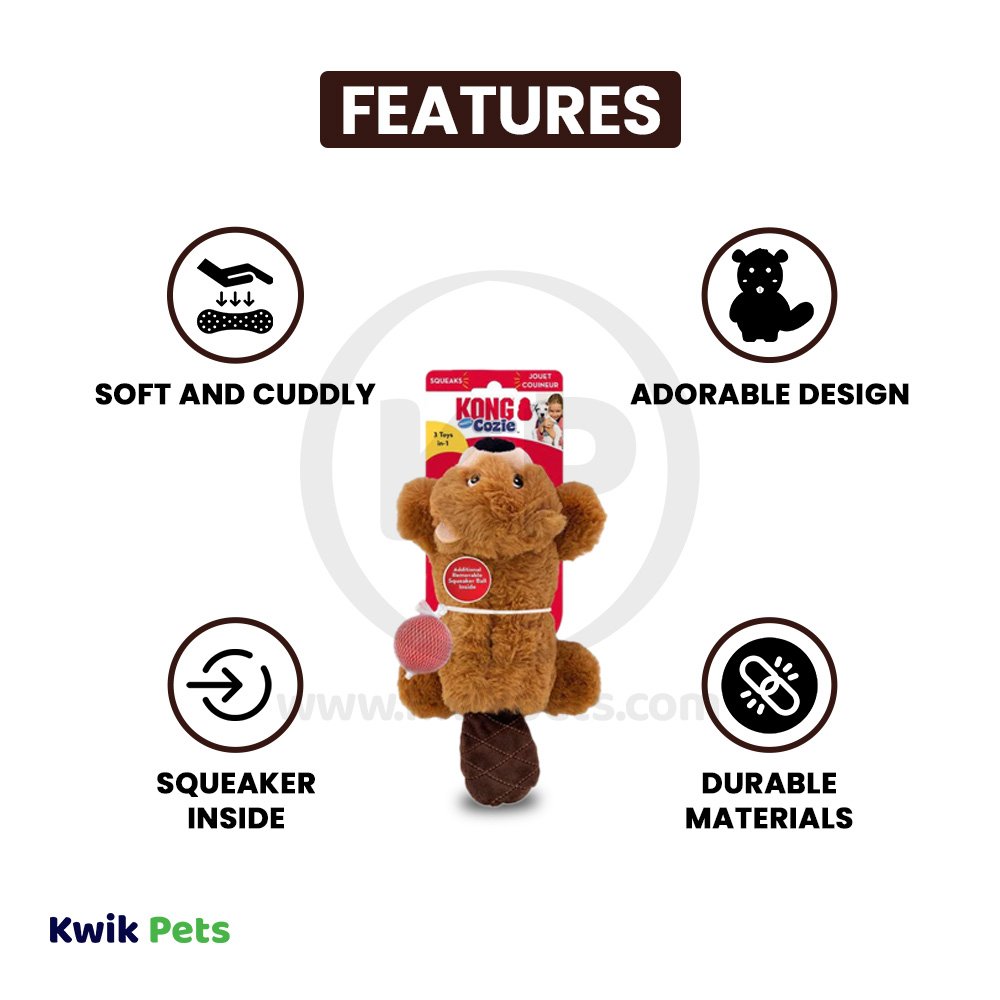 KONG Cozie Pocketz Dog Toy Beaver Small