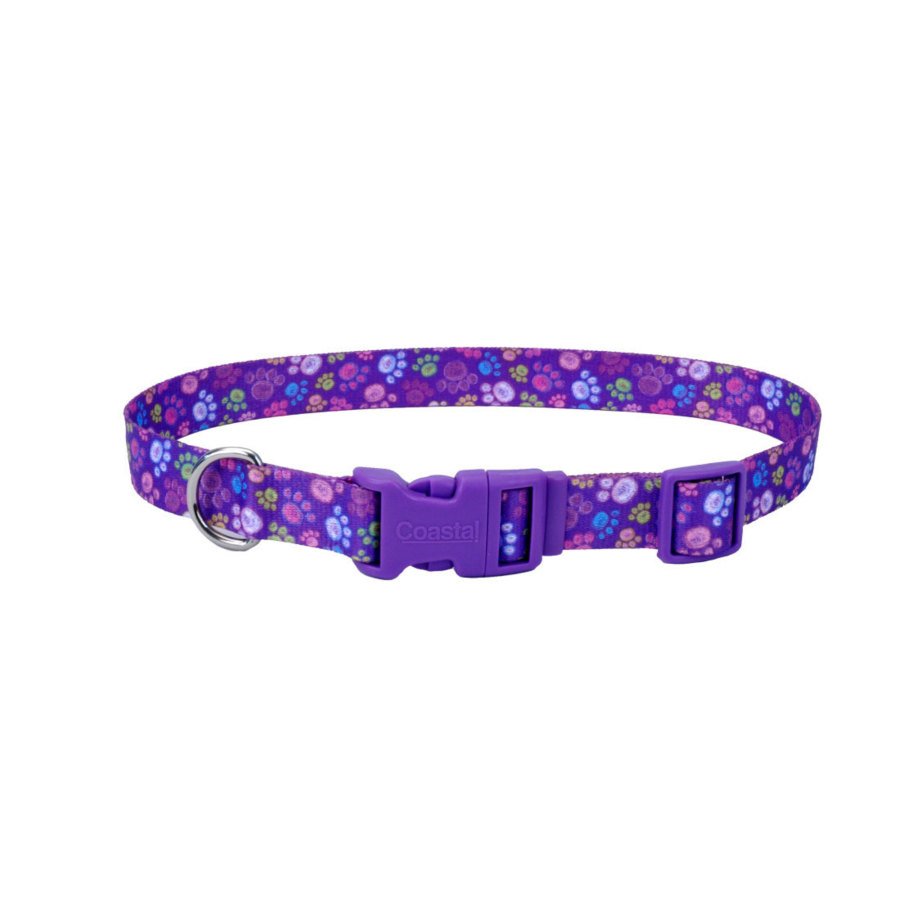 Coastal Styles Adjustable Dog Collar Purple Paws 3/4 in X 14-20 in