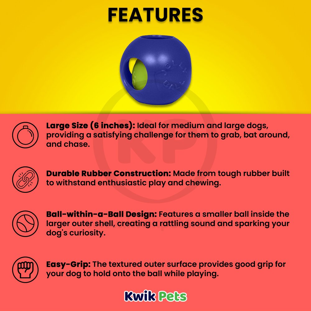 Jolly Pet Teaser Ball Dog Toy Blue Medium 6-in