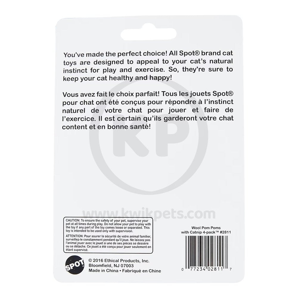 Spot Wool Pom Poms Cat Toy with Catnip Assorted 4 Count 1.5-in