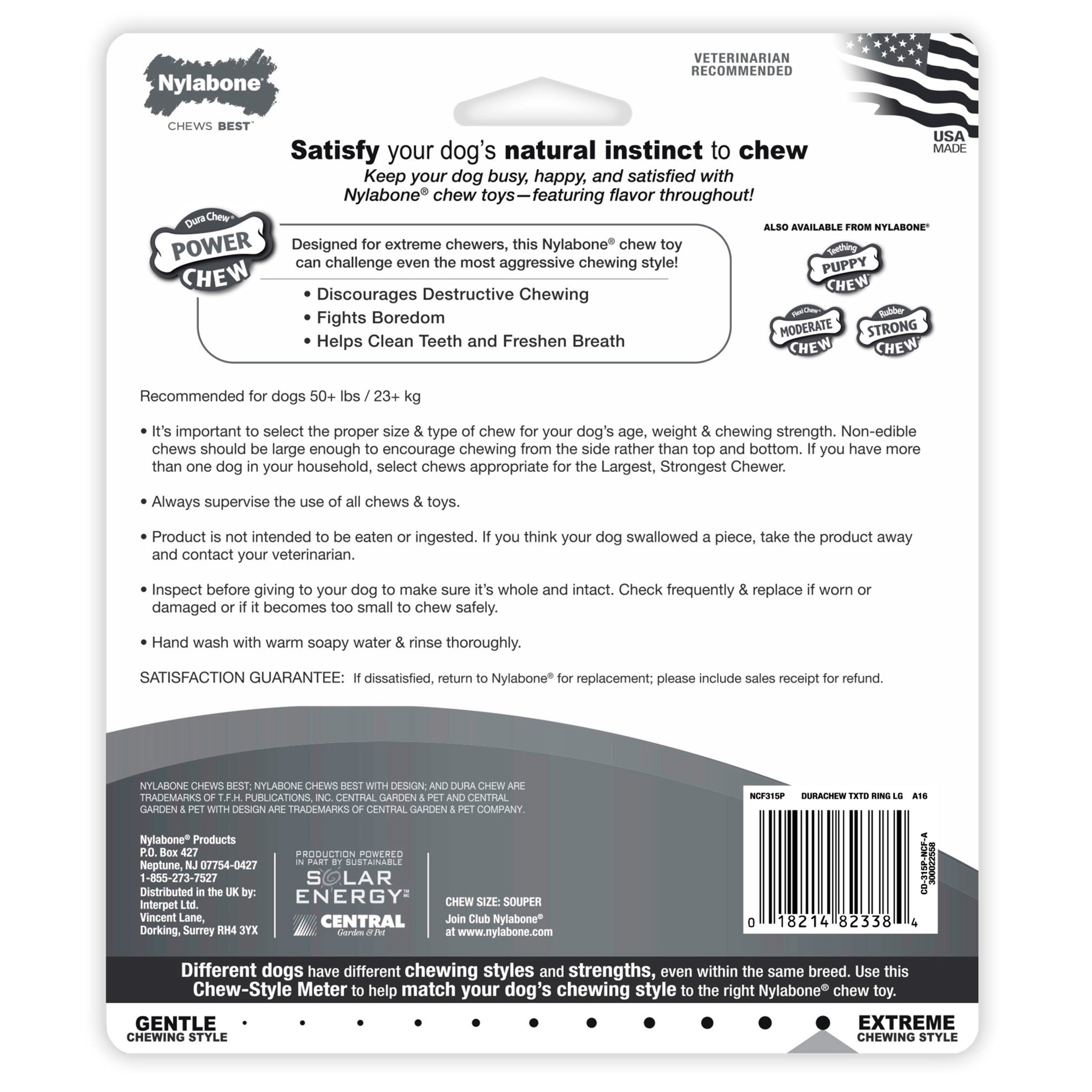 Nylabone Power Chew Textured Ring Dog Toy Medley Flavor XL/Souper - 50+ lbs