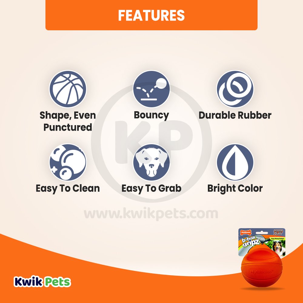 Nylabone Power Play Basketball B-Ball Gripz Dog Toy Medium/Wolf - Up To 35 lbs 4.5-in