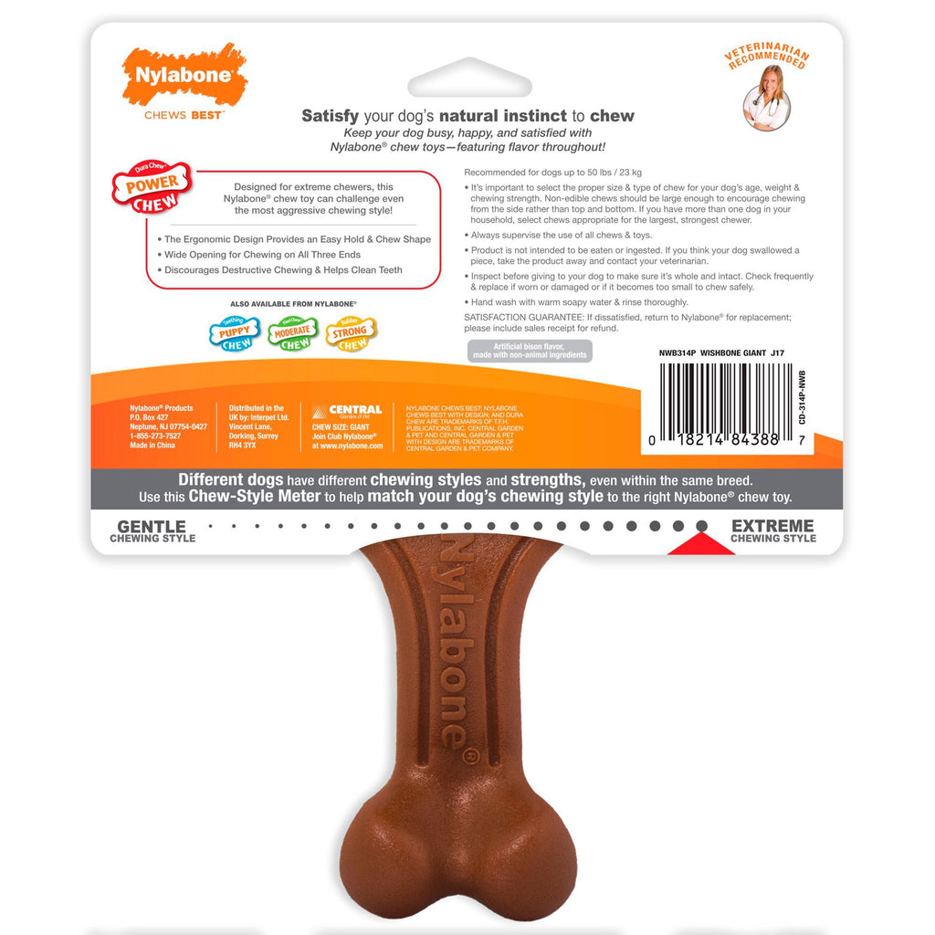 Nylabone Ergonomic Hold & Chew Wishbone Power Chew Durable Dog Toy Bison Large/Giant - Up To 50 lbs