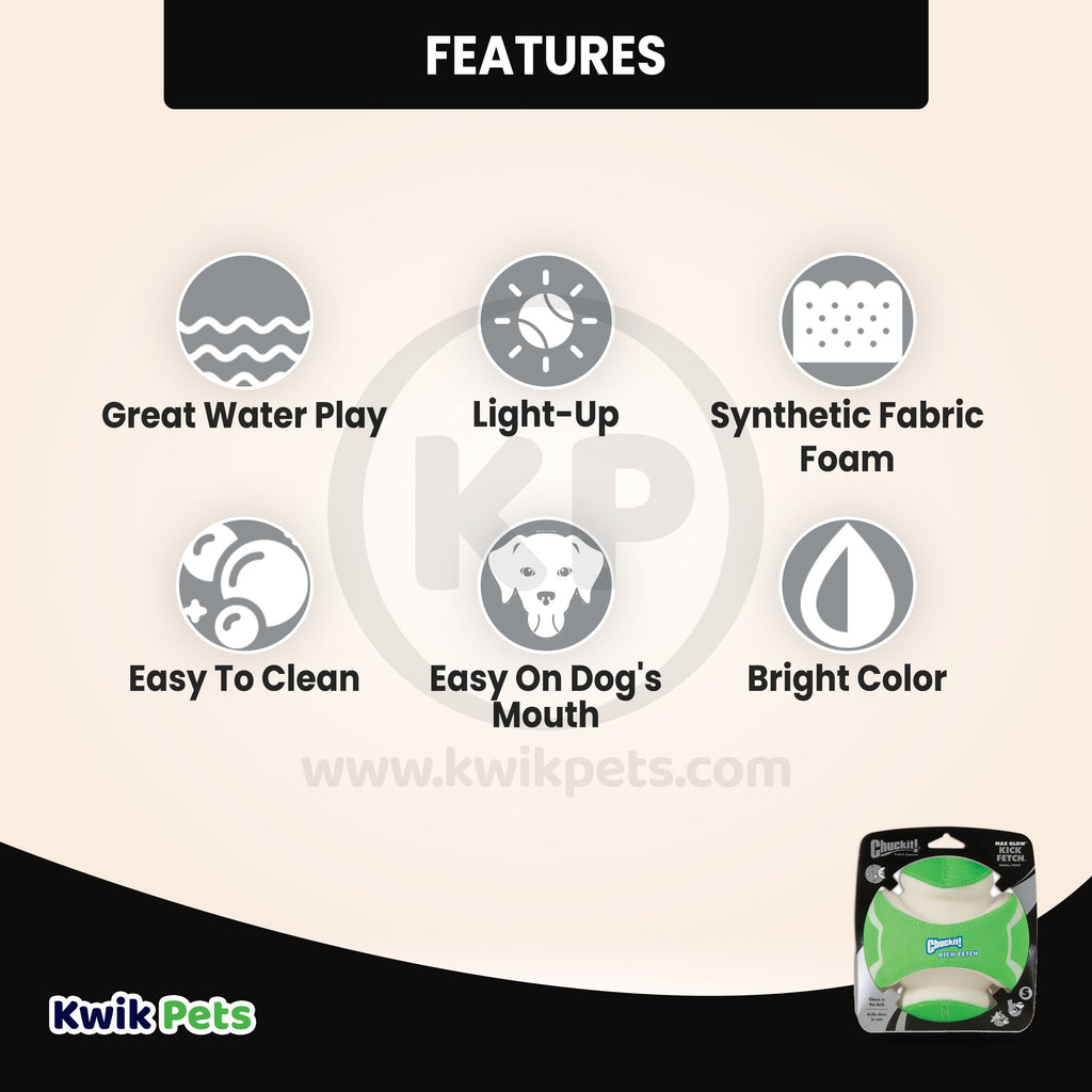 Chuckit! Kick Fetch Max Glow Dog Toy Green/White Large