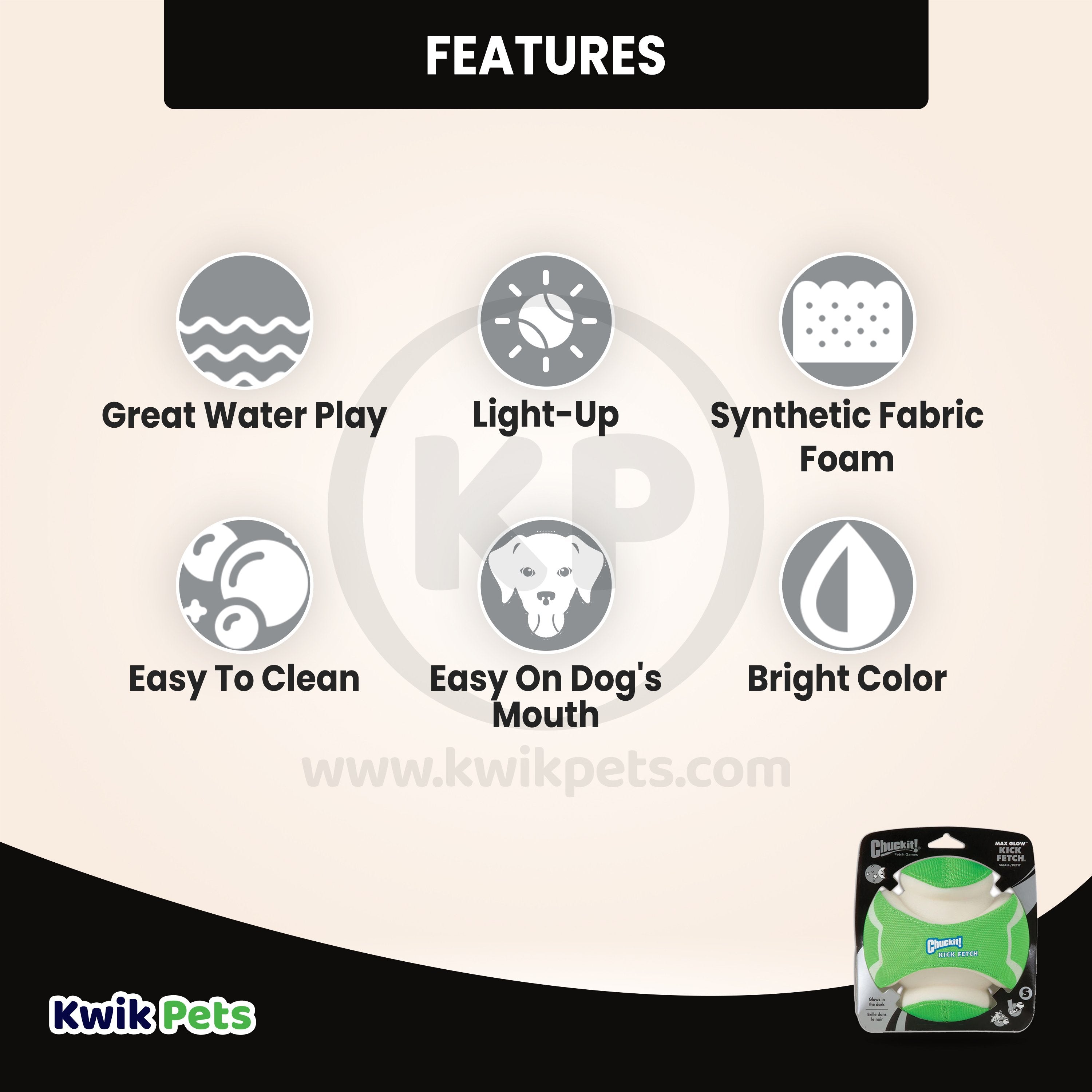 Chuckit! Kick Fetch Max Glow Dog Toy Green/White Large