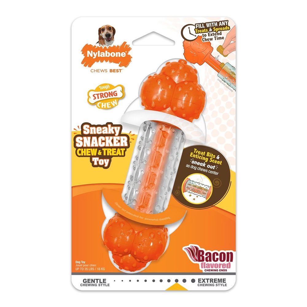 Nylabone Sneaky Snacker Chew & Treat Dog Toy Bacon Flavor Orange Medium/Wolf - Up To 35 lbs