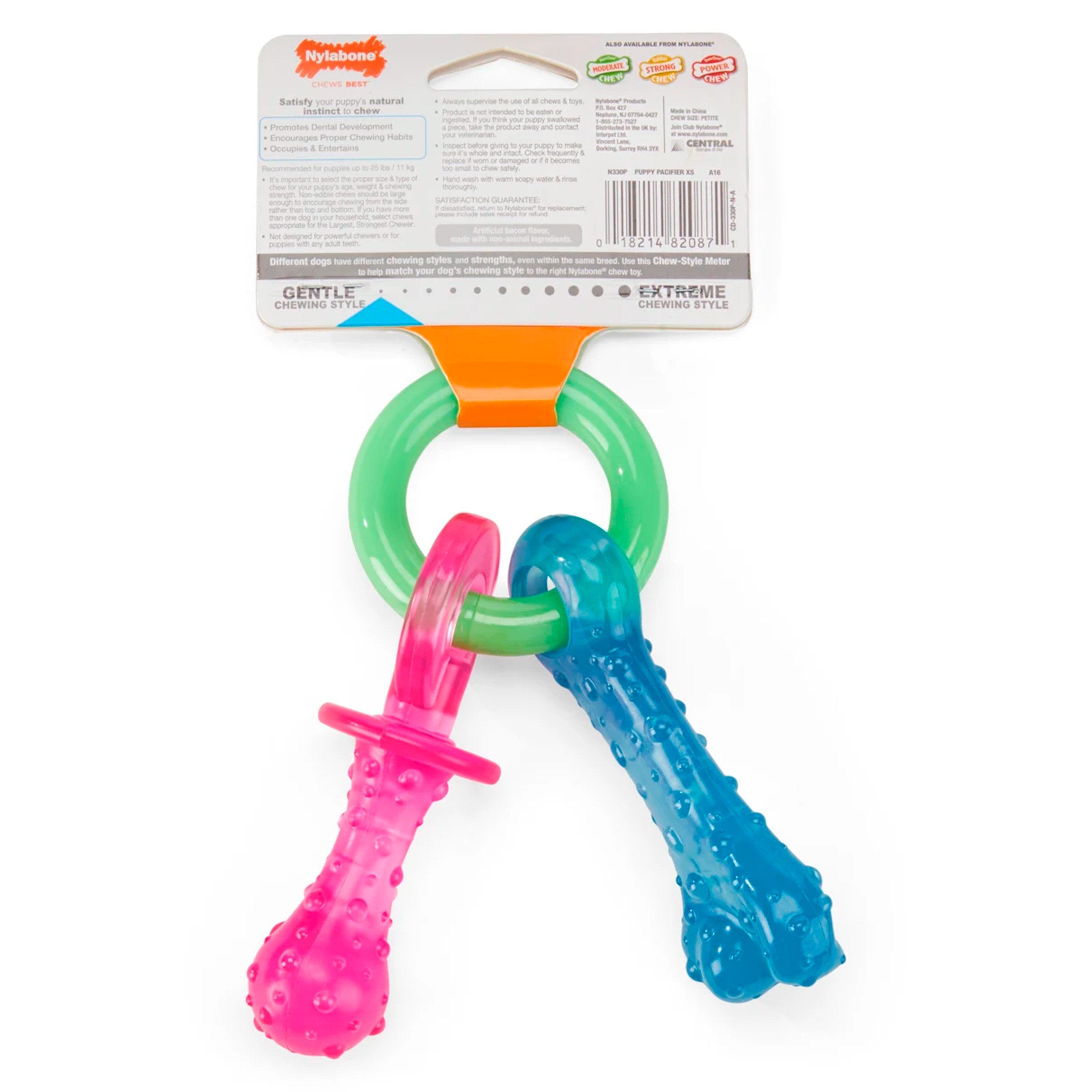 Nylabone Puppy Chew Teething Pacifier Toy Bacon Small/Regular - Up To 25 lbs