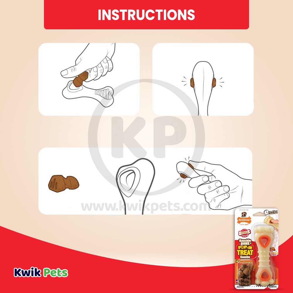Nylabone Power Chew Knuckle Bone & Pop-In Treat Dog Toy Combo Chicken Medium/Wolf - Up To 35 lbs