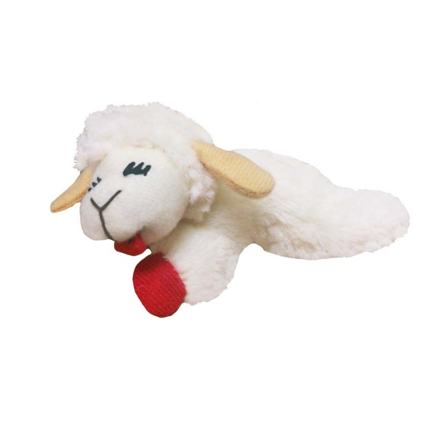 Multipet Lamb Chop Plush Catnip Cat Toy White & Red Small