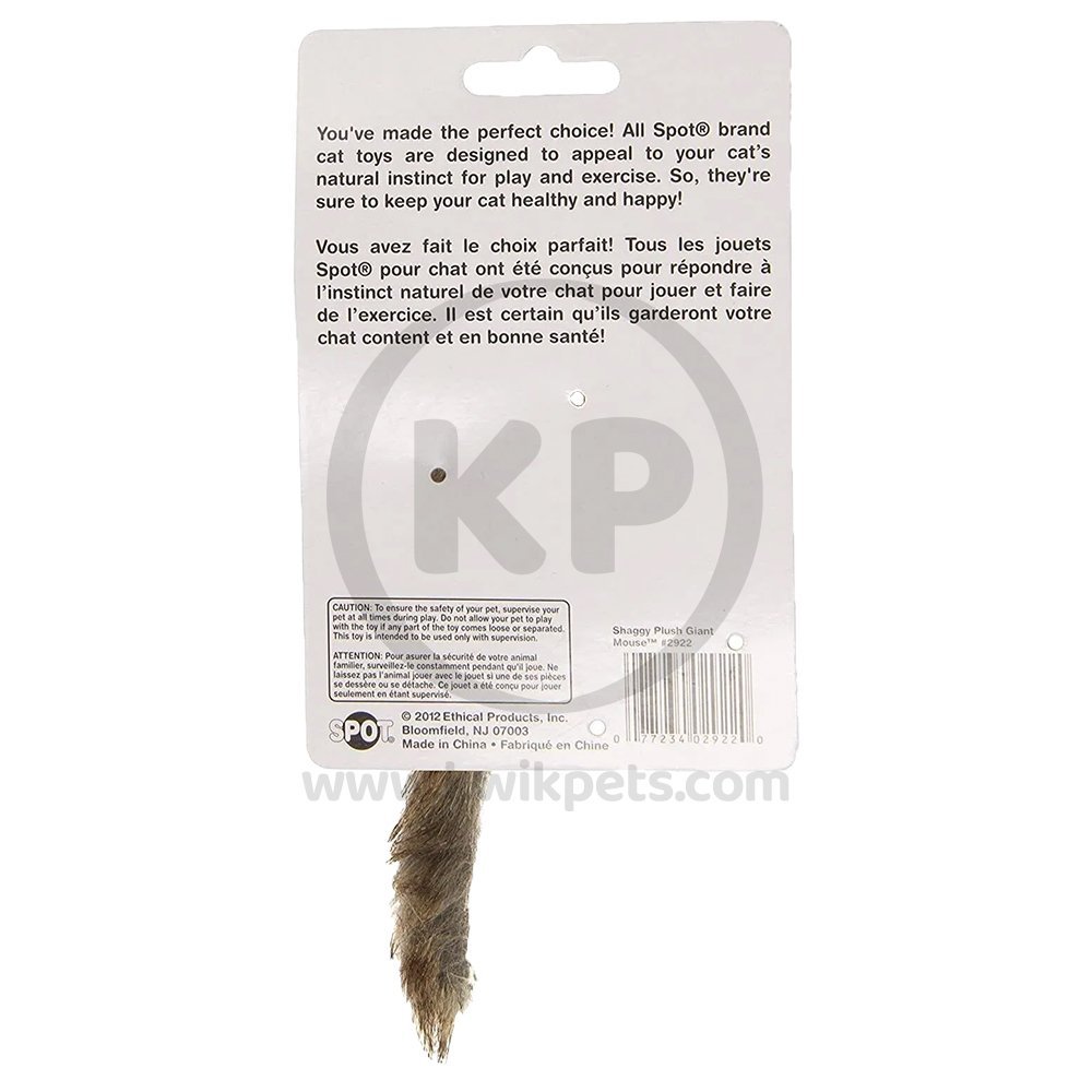 Spot Shaggy Plush Giant Mouse Rattle & Catnip Cat Toy Brown 8.5-in