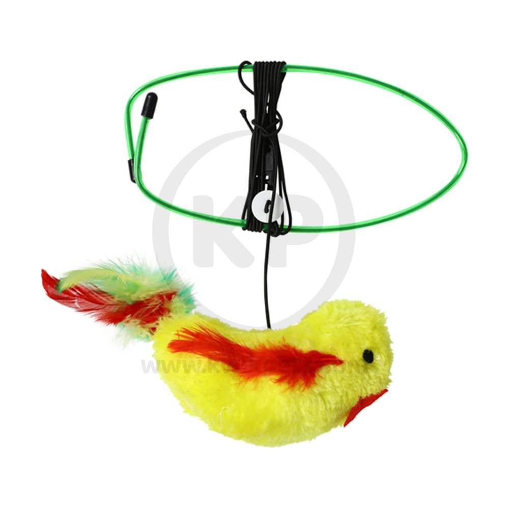 Spot A-Door-Able Bouncing Plush Bird with Feather Tail Cat Toy Multicolor 4.5-in