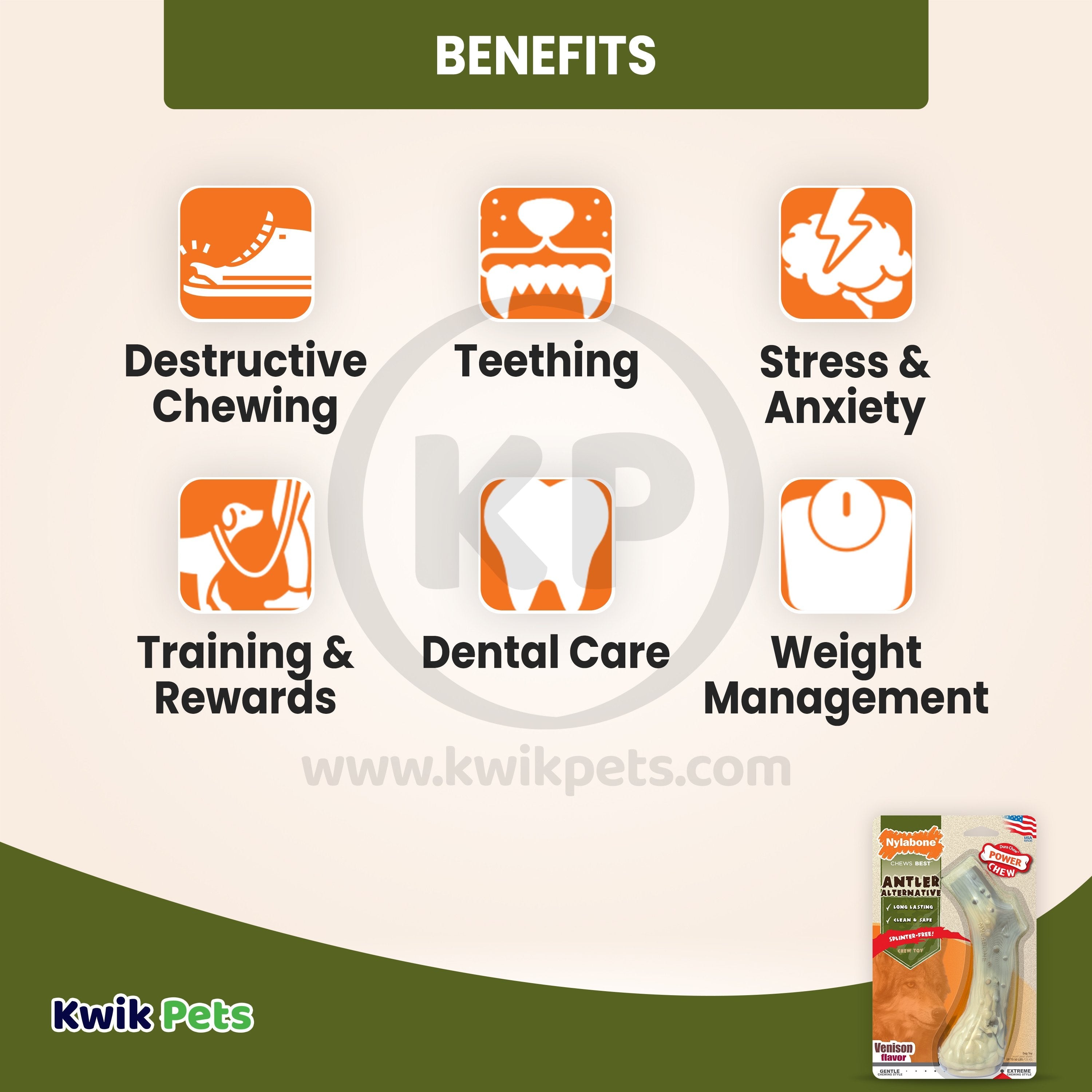 Nylabone Power Chew Antler Alternative Dog Toy Venison Large/Giant - Up To 50 lbs