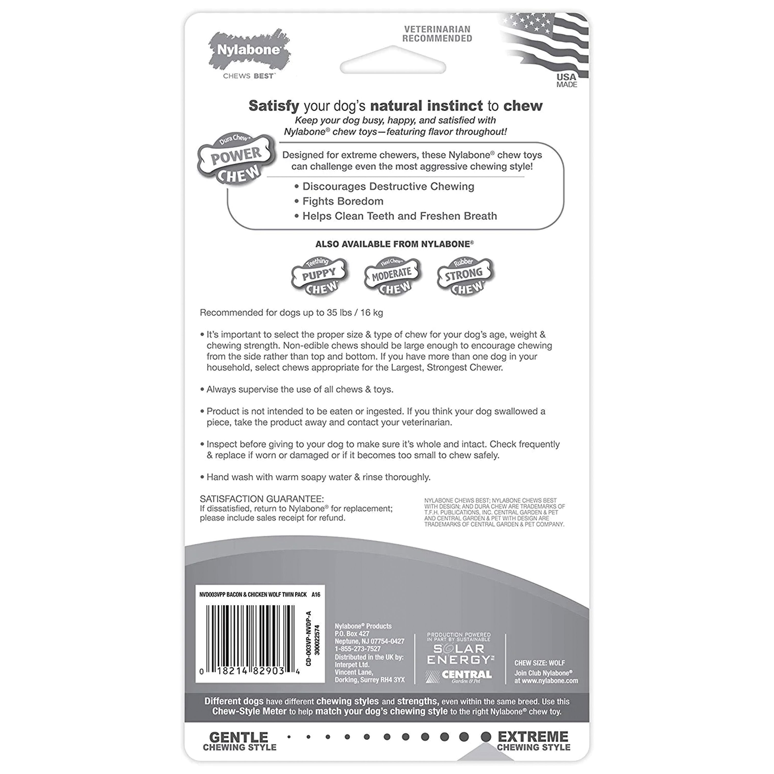 Nylabone Classic Power Chew Bacon & Chicken Flavor Durable Dog Toy Medium/Wolf - Up To 35 lbs 2 Count